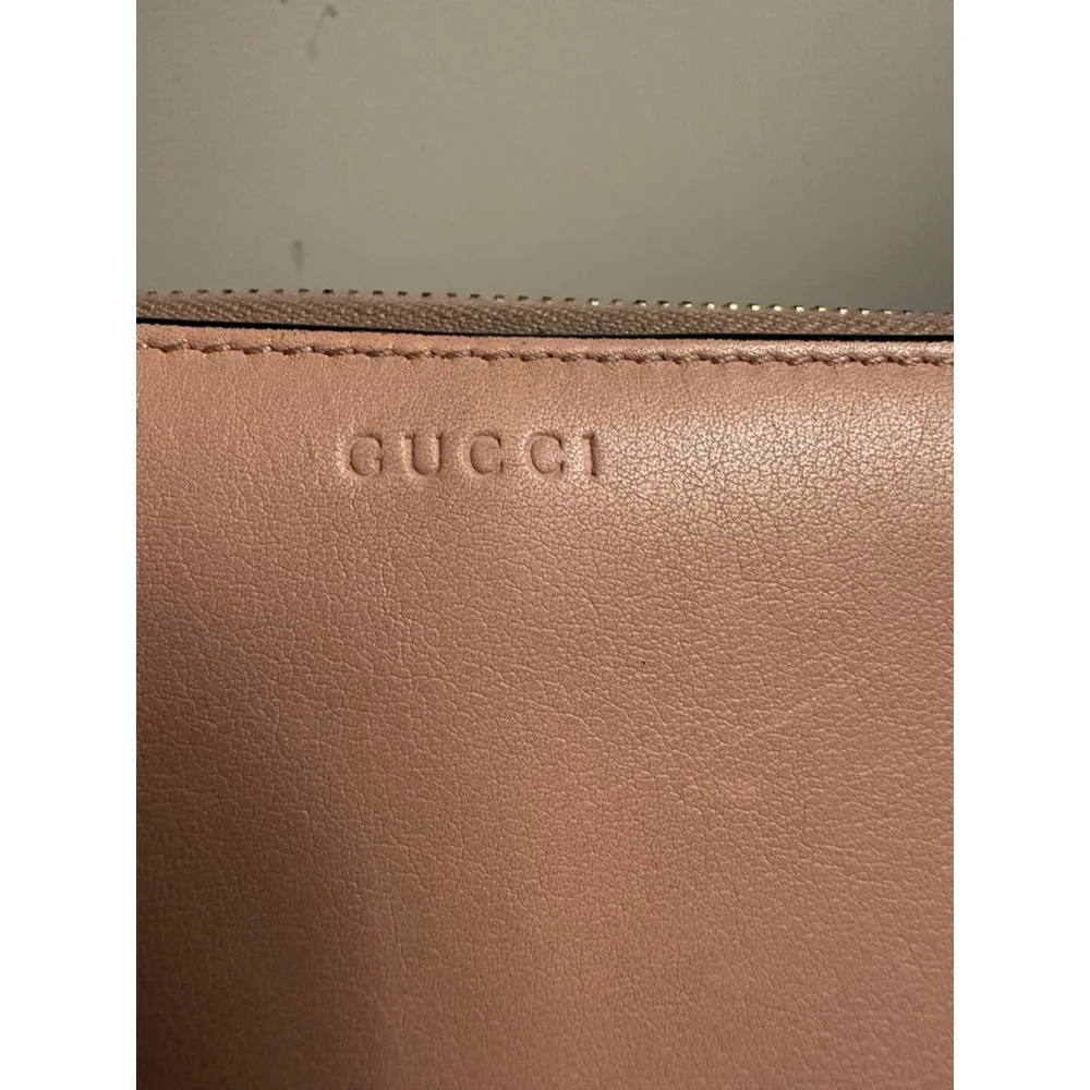 Gucci Pink Leather Long Zip Wallet w/ Bamboo Zipper Pull